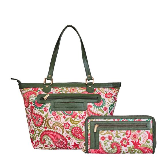 Handcrafted Paisley Printed shoulder Tote Bag & Wristlet Combo Set for Women - Picture 5 of 5